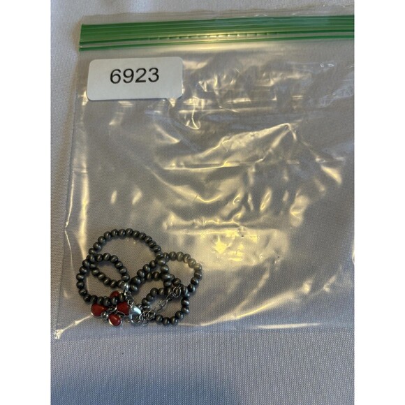 Handmade Silver Tone Beaded Necklace Teardrop Floral Pendant Adjustable Red - Picture 4 of 4